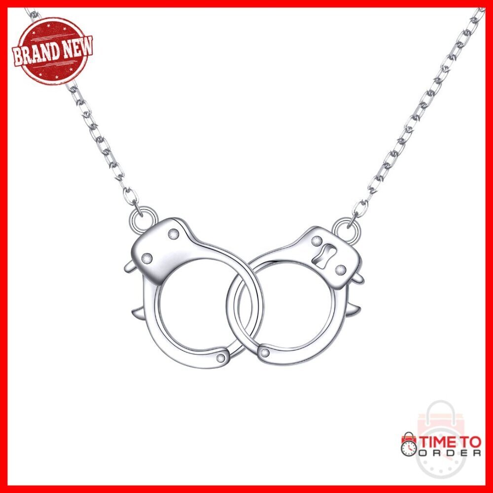 Sterling Silver Handcuffs Necklace Pendant 18" Chain Fine Jewelry